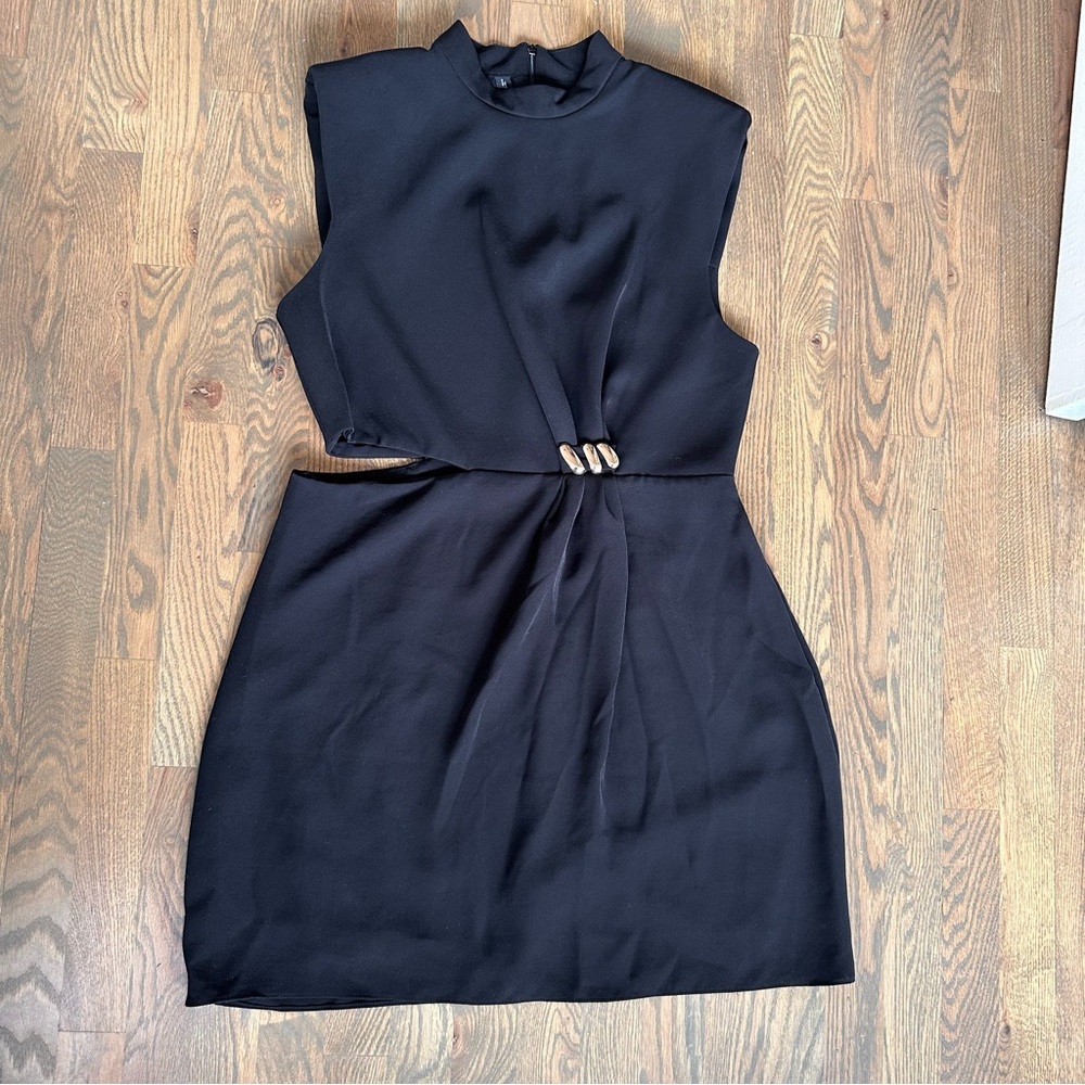 Mango Sleeveless Black Cocktail Dress with Gold Waist Detail, Size 10